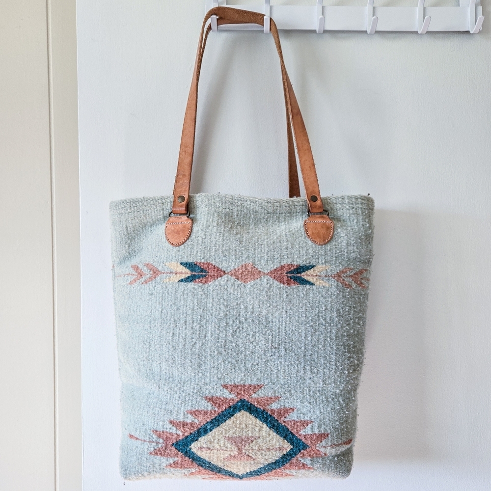 MZ Fair Trade Handmade Wool Bucket Tote Pastel Bohemian Manos Zapatecos Large